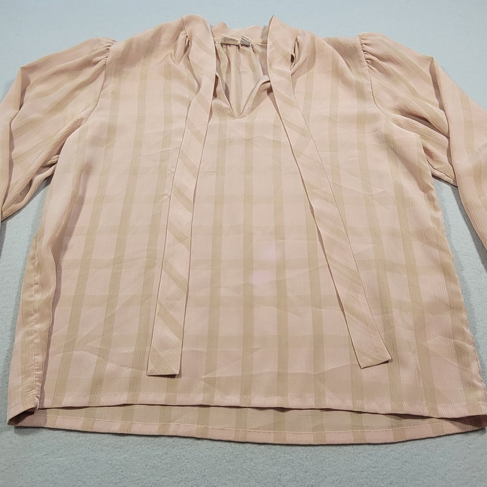Vintage Liz Claiborne Blouse Plaid Tie Neck Top Long Puffed Sleeve Size 14